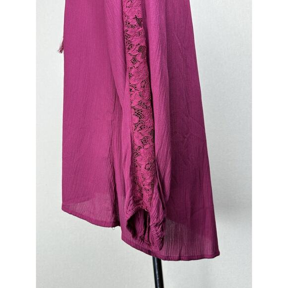 Passports Women’s Top Sz M Baby Doll Peasant Boho Lace Up Tie Neckline - Picture 7 of 14